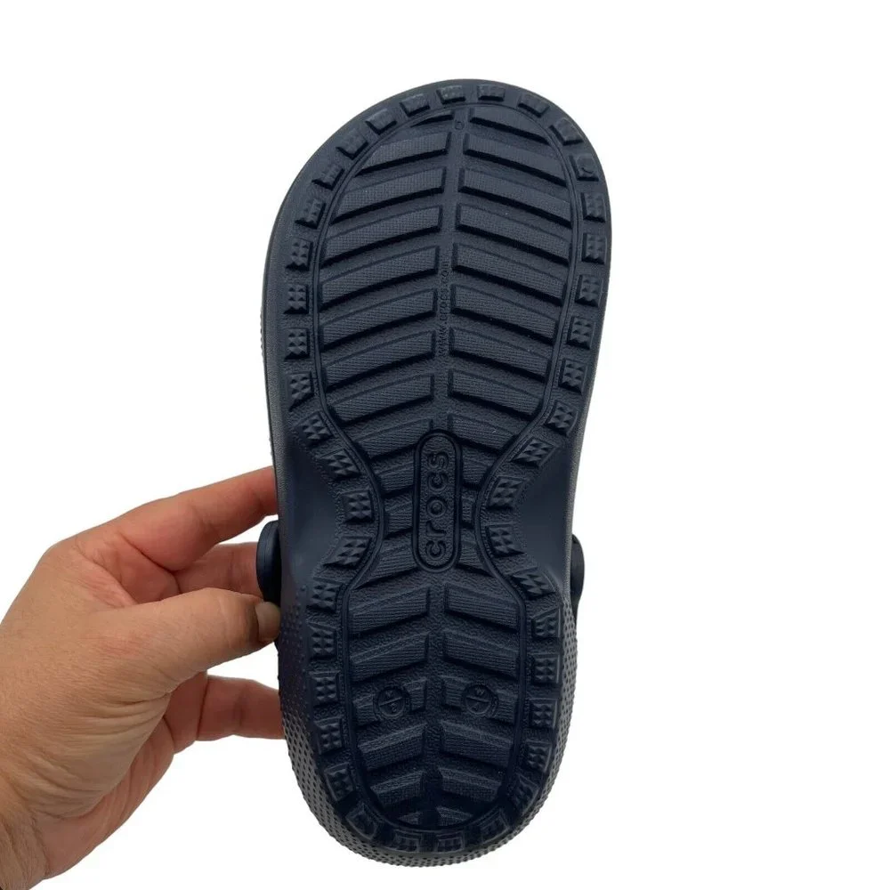 Crocs Boys Lined Clogs Size 2 (J2) Navy Blue Lightweight Cozy Comfy Slip on Shoe